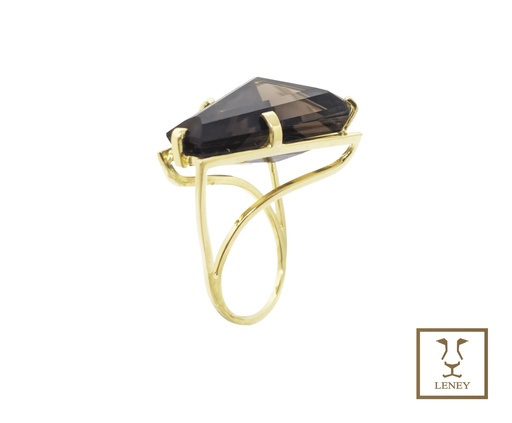 [1558W2] ANILLO QUARZO FUME TRAPECIO
